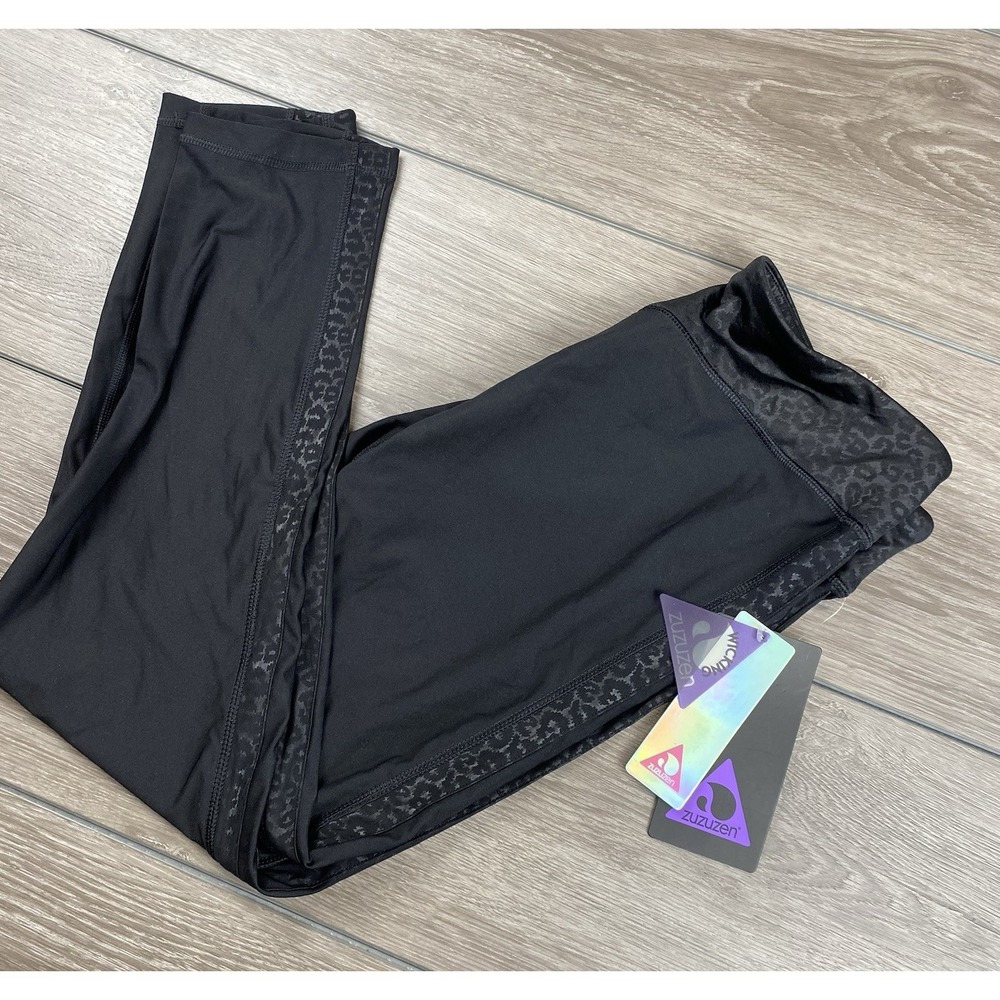 Zuzuzen Women's Athletic Pull On Leopard Trim Leggings Black Large New
